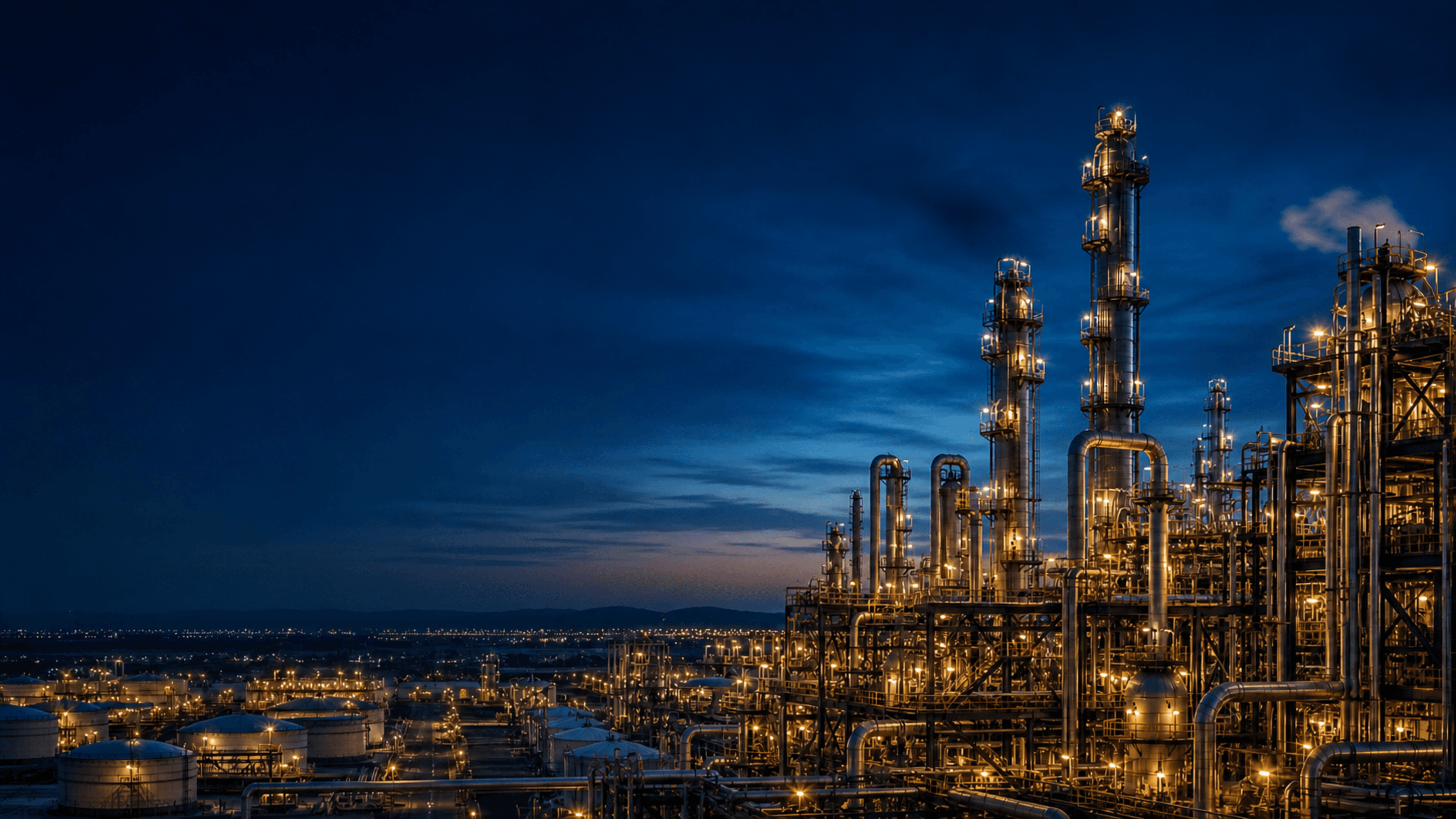 Oil, gas and energy refinery at dusk